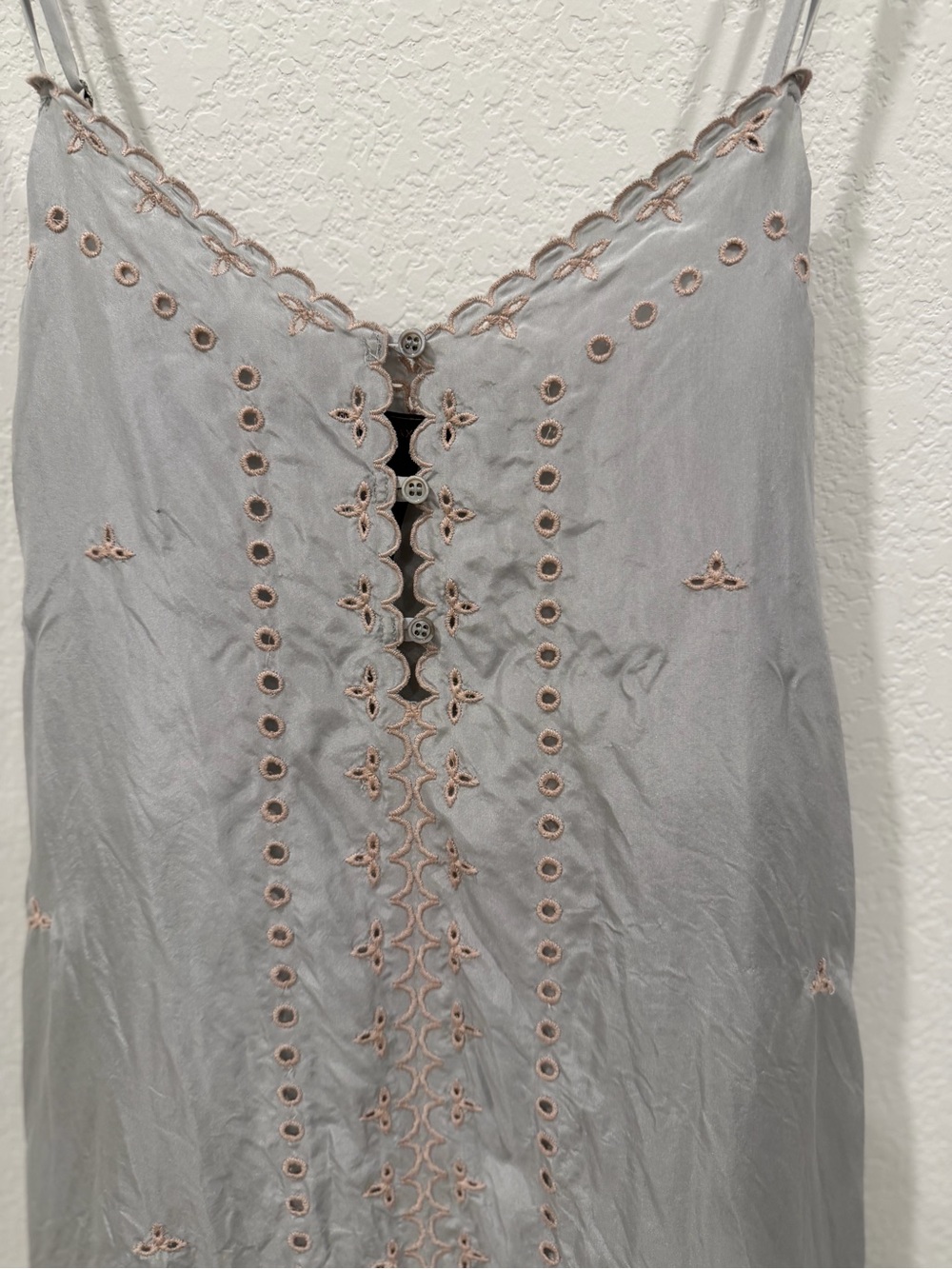 BCBG Max Azria Light Blue Mini Slip Dress with Blush Embroidery
